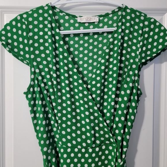 NWOT Small Enzzo Green and White Polka Dot Wrap Dress - Picture 2 of 5